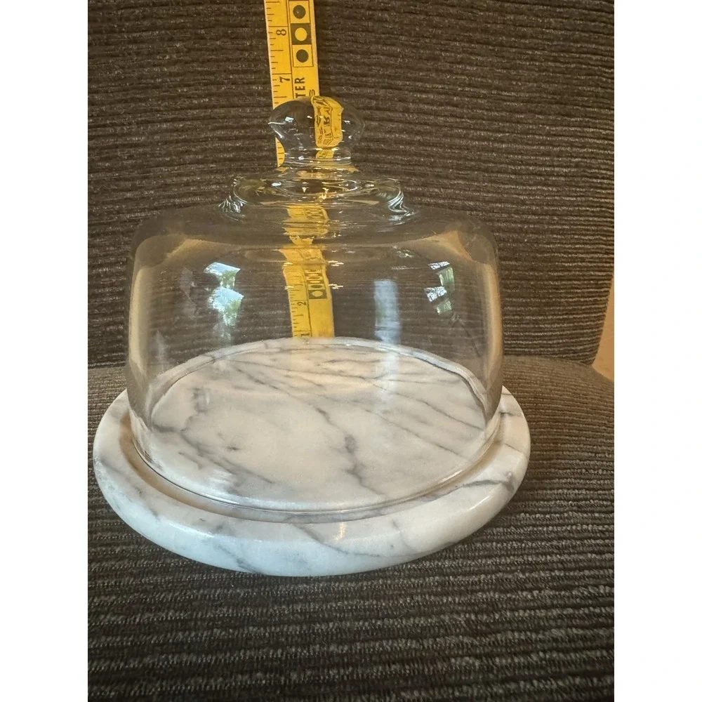 Vintage Style Marble Base Glass Cloche Dome Kitchen Display 8‎ Inch Serving Tray